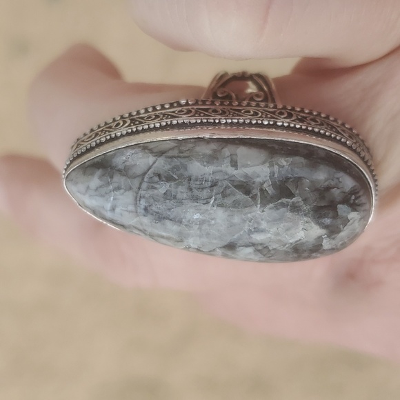 New Oversized Orthoceras Fossil Antique Design 925 Silver Statement Ring. - Picture 9 of 14